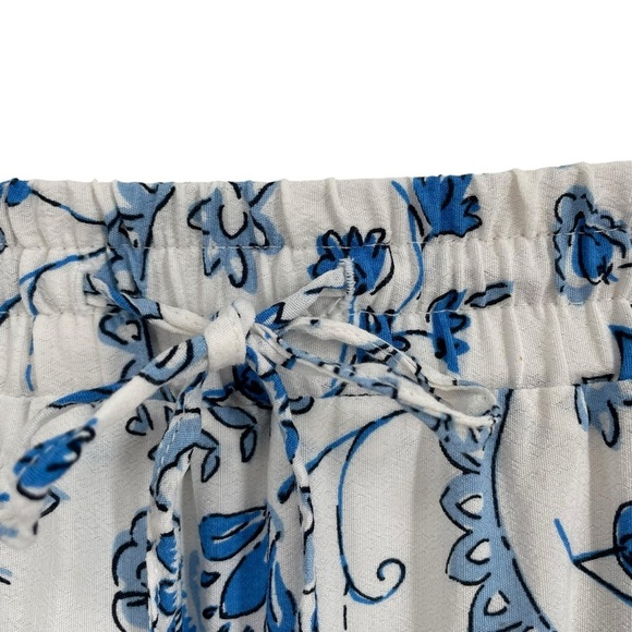 Loft Petites Blue White Border Floral & Paisley Drawstring Lined Skirt - Sz MP - Picture 5 of 13
